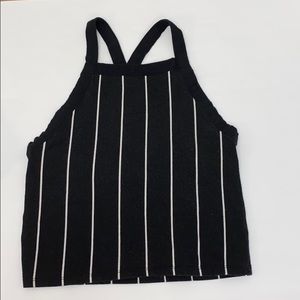 Black shirt with white vertical lines.